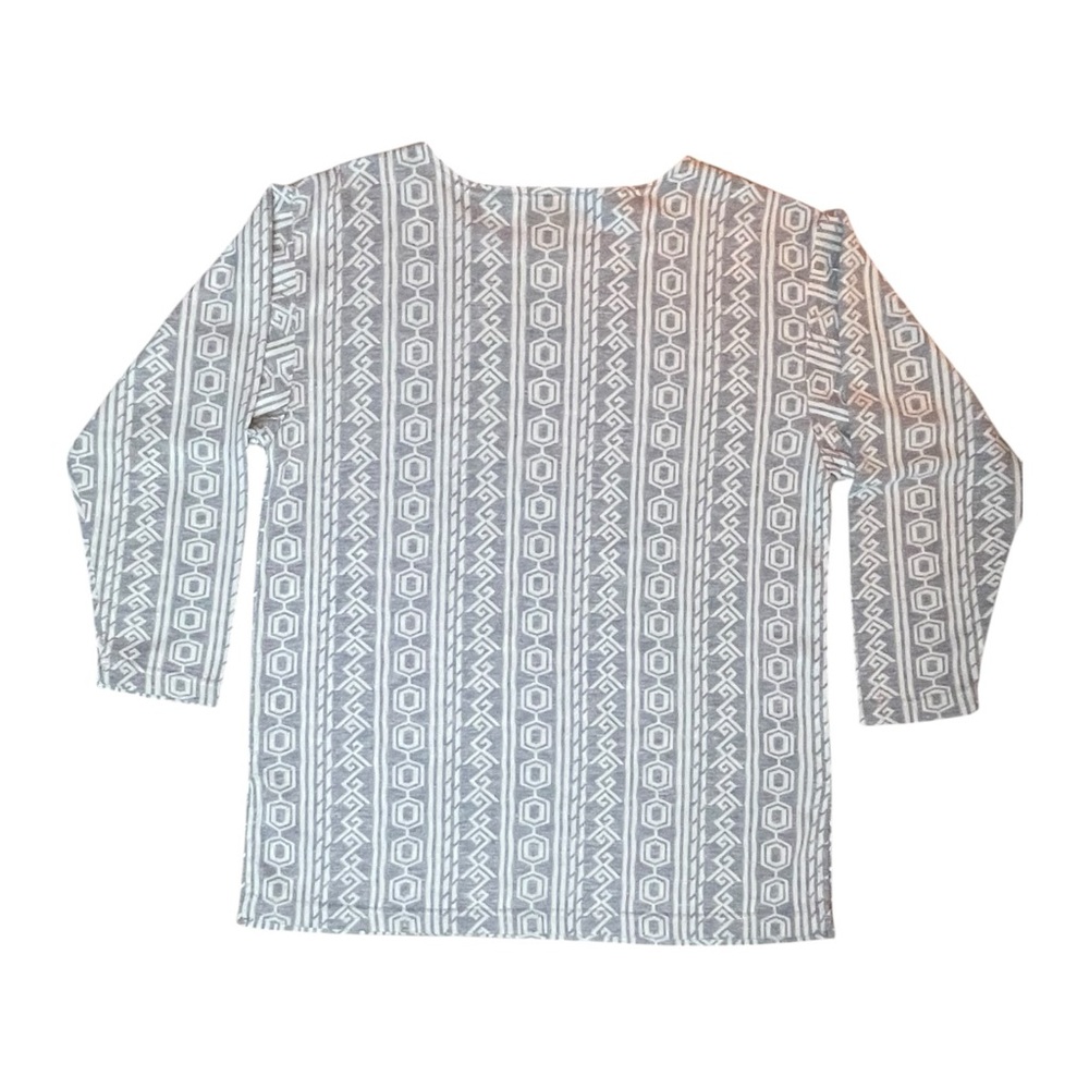 VTG Pebble Court 3/4 Sleeve Shirt Top Women Medium Bohemian Geometric Aztec Gray - Picture 10 of 16